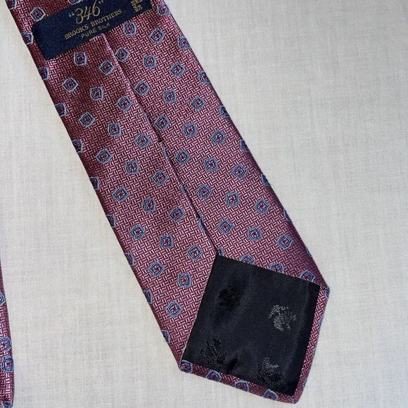 346 Brooks Brothers Dress Tie Men’s Size 57” Pink Geometric 100% Silk Formal - Picture 9 of 12